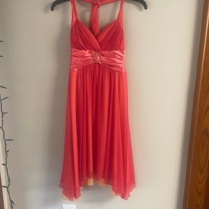 Orange with pink overlay halter top dress